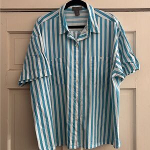 Vintage Gitano Plus Teal & White Striped Button Down Shirt
